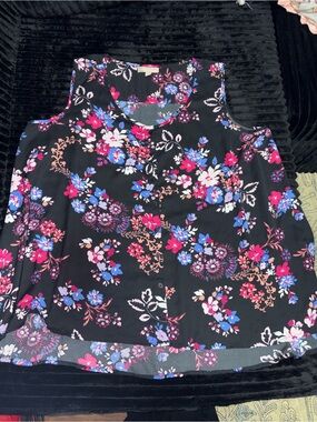 Woman Within Black Cold-Shoulder Tank with Pink & Blue Floral Print